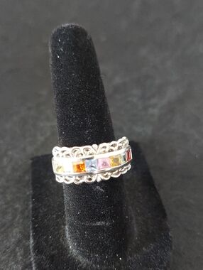 Sterling Silver Multicolor Sapphire Band Ring